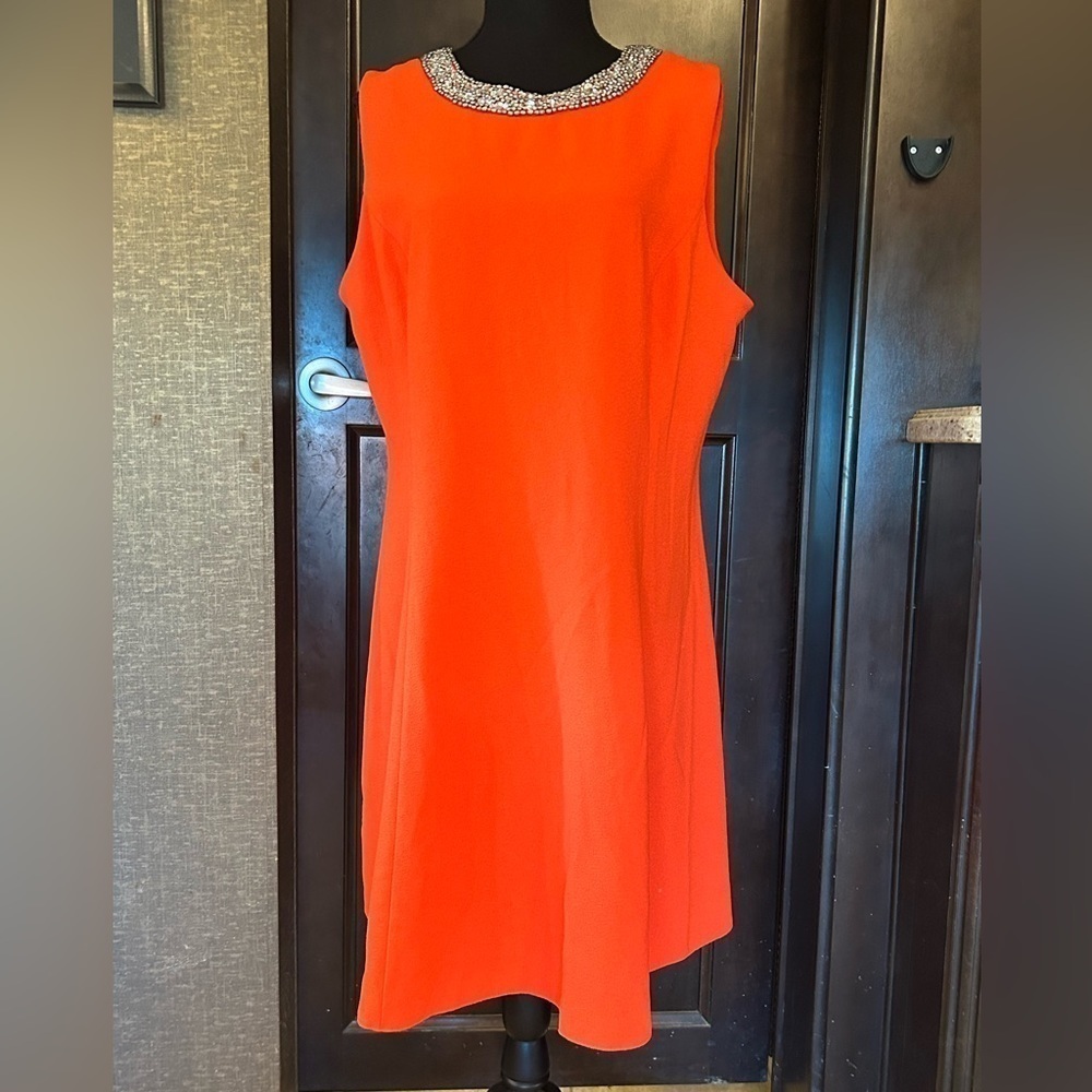 Dunnes dress. Red. Sleeveless. Bejeweled neck. Cocktail.